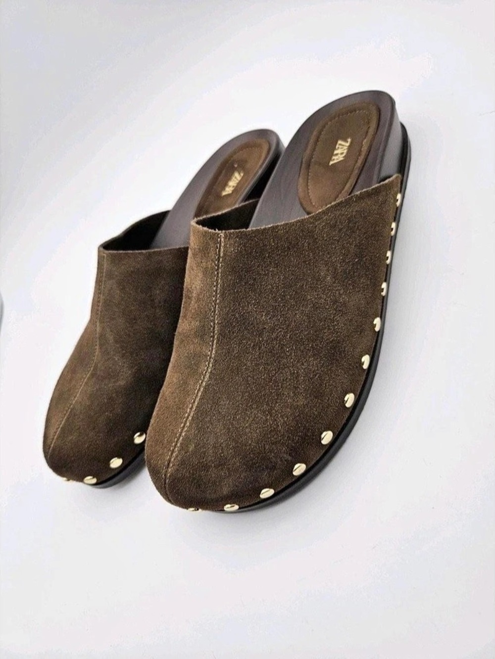 Zara Studded Clogs Brown Mules